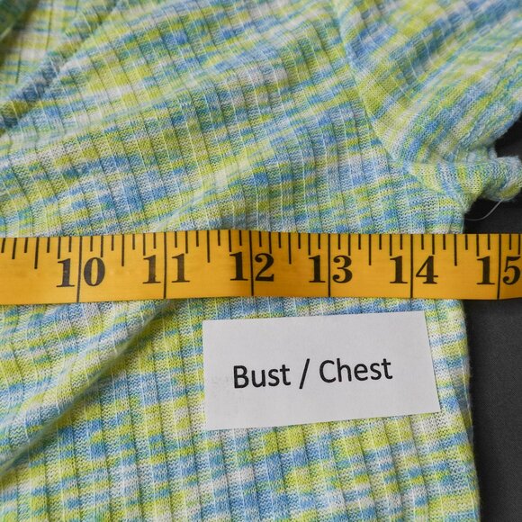 Women Baby Tee Top Small Green Y2K Cropped Knit Ribbed Drawstring Statement - Picture 10 of 13